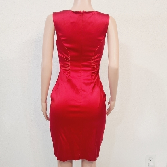 CACHE Sexy Hot Red Bodycon Ruched Satin Vintage Dress Size 6 - Picture 6 of 11